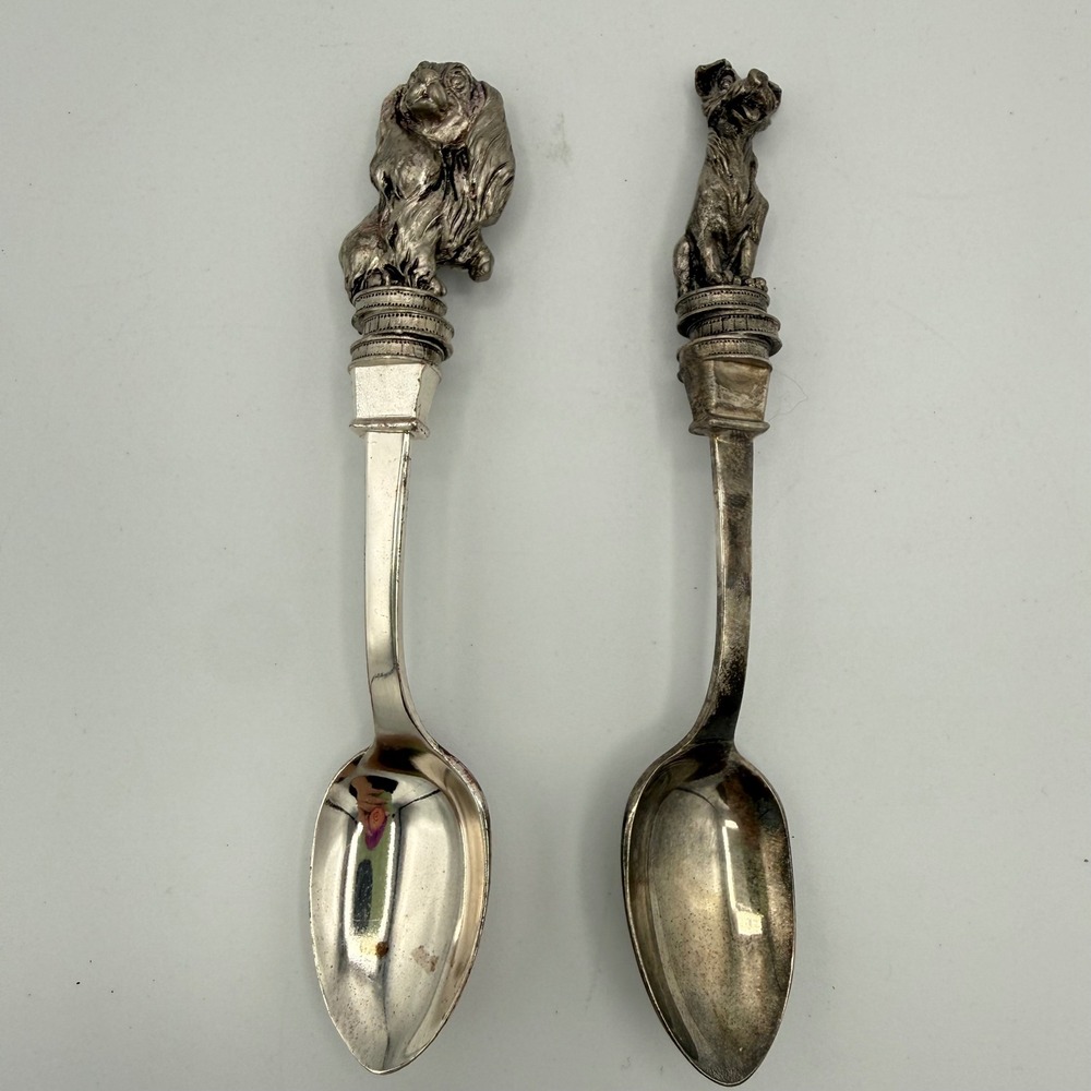 Vintage 1980s Disney Lady and Tramp Pewter Silver-plated Collector Spoons